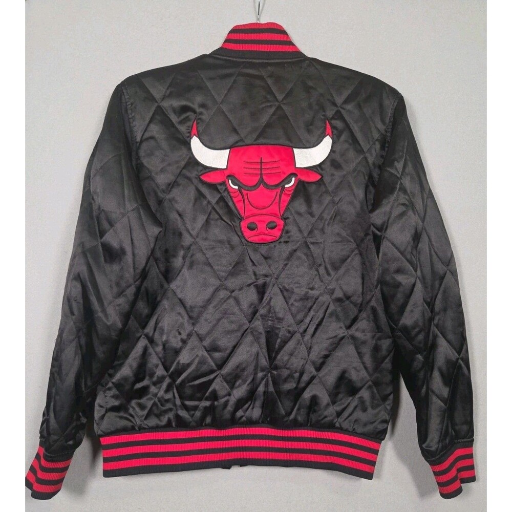 Vtg Adidas Chicago Bulls Jacket Mens S Black Red Diamond Quilted Jacket NBA Y2K